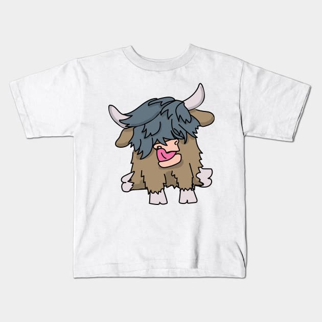 Grey Highland Cow Blep Kids T-Shirt by Jgeivett